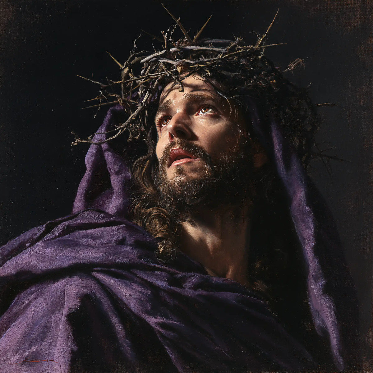 Jésus couronné d’épines — Le Capuchon sombre de la supplication