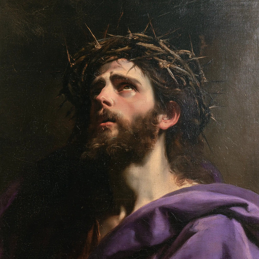 Jésus couronné d’épines — Le Cou clair au bord du drapé