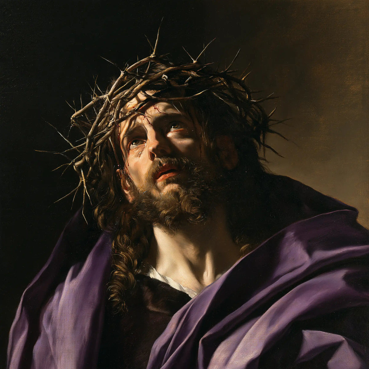 Jésus couronné d’épines — La Paupière dans l’ombre du manteau