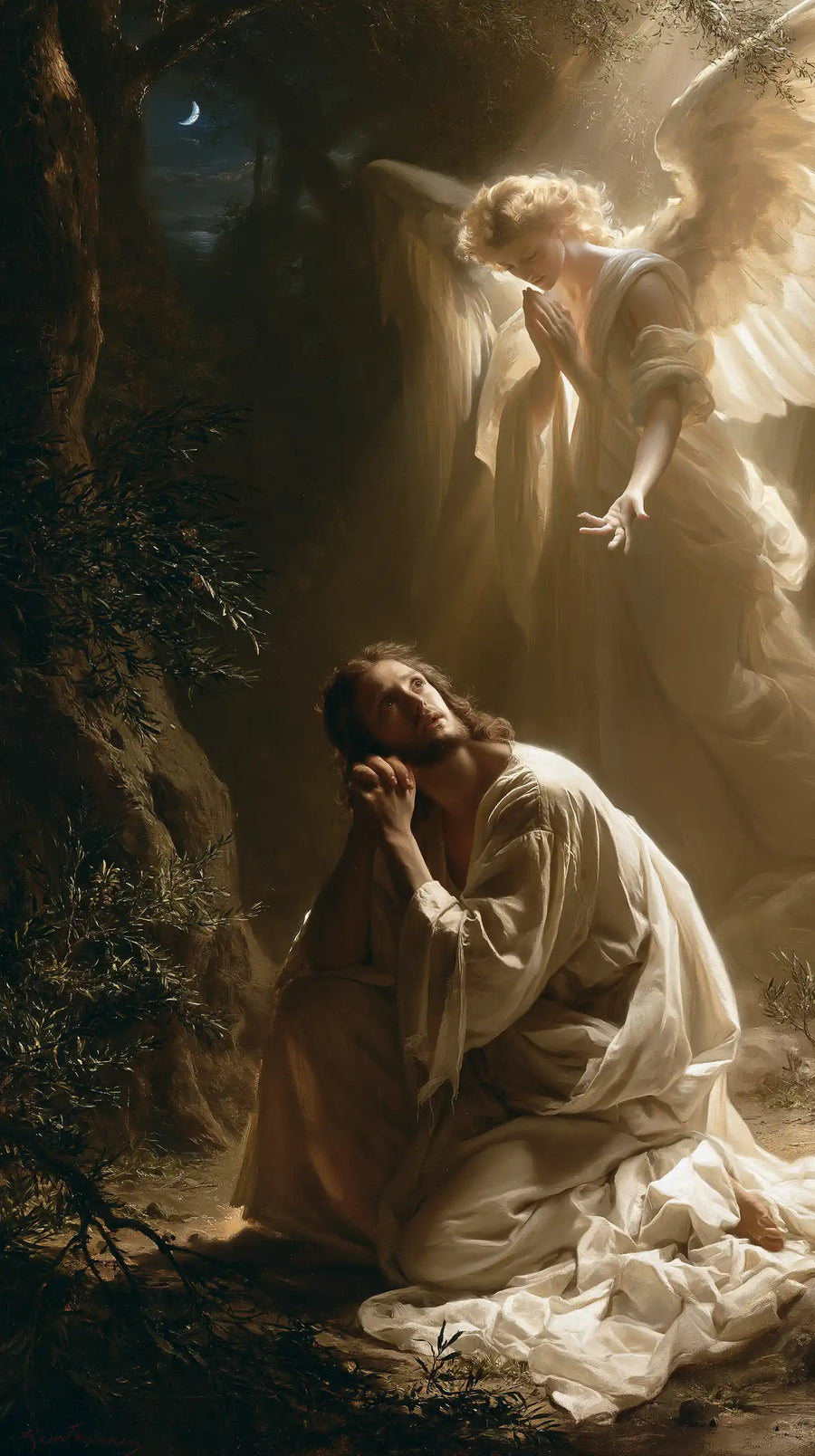Jésus à Gethsémani — Le Front confié aux mains