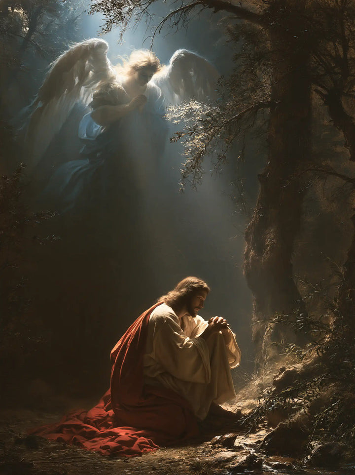 Jésus à Gethsémani — L’Aile de paix sur la pourpre