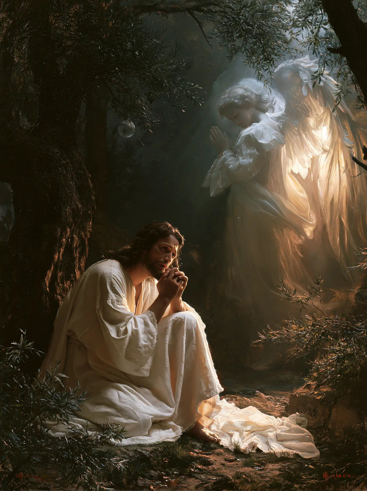 Jésus à Gethsémani — Le Messager aux plis de flamme