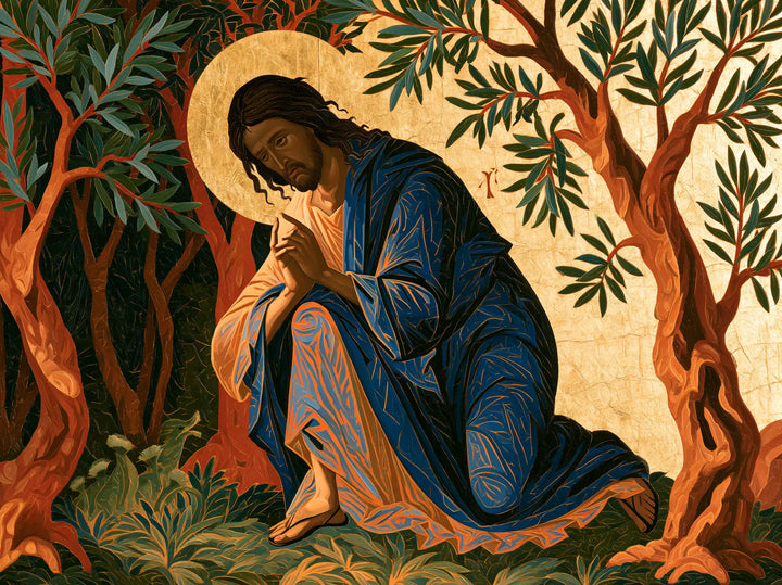 Jésus à Gethsémani — L’Auréole au-dessus du manteau cobalt