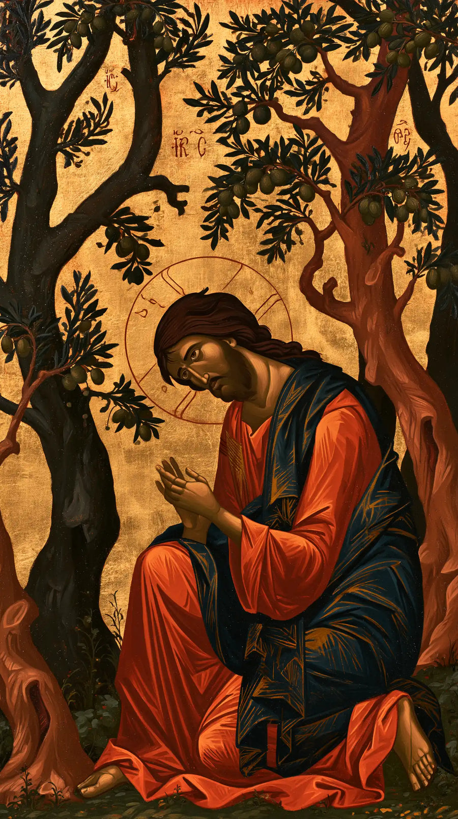 Jésus à Gethsémani — La Veille entre deux arbres roux