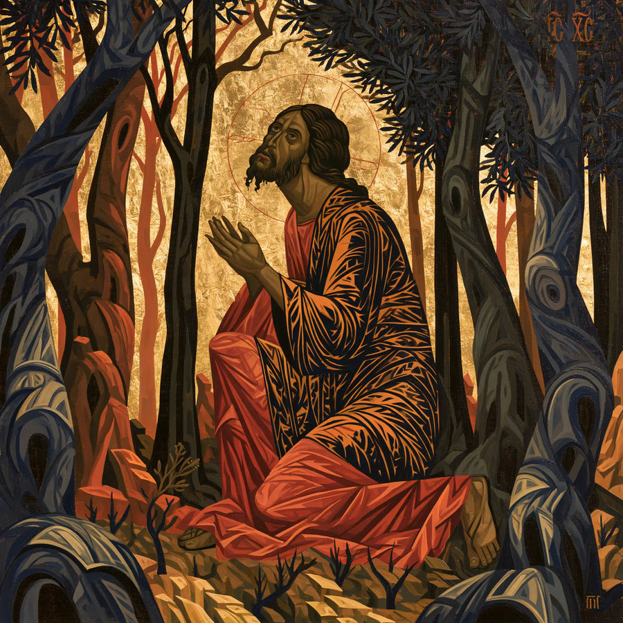 Jésus à Gethsémani — L’Oraison aux écorces sculptées