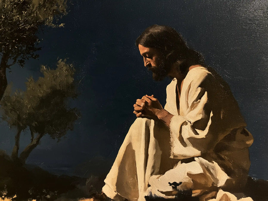 Jésus à Gethsémani — Les Mains sur le genou de lumière