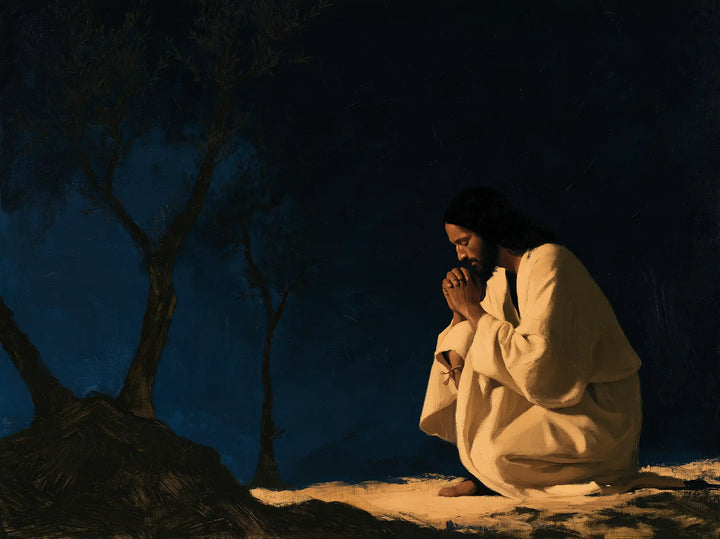 Jésus à Gethsémani — Une Flamme d’ivoire dans le bleu
