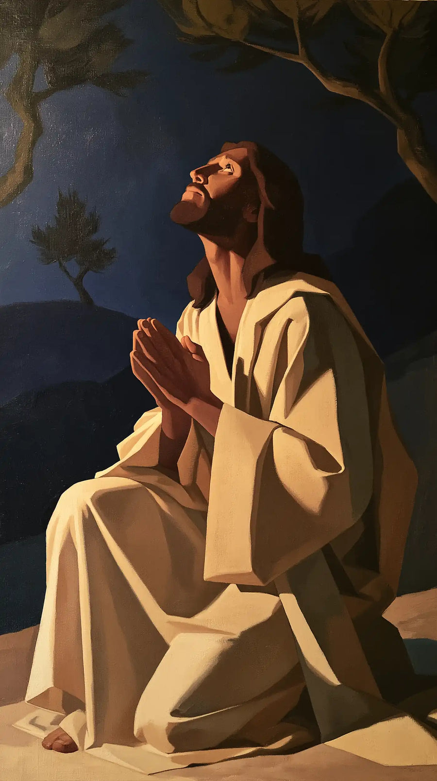 Jésus à Gethsémani — Le Visage vers le ciel sans étoiles