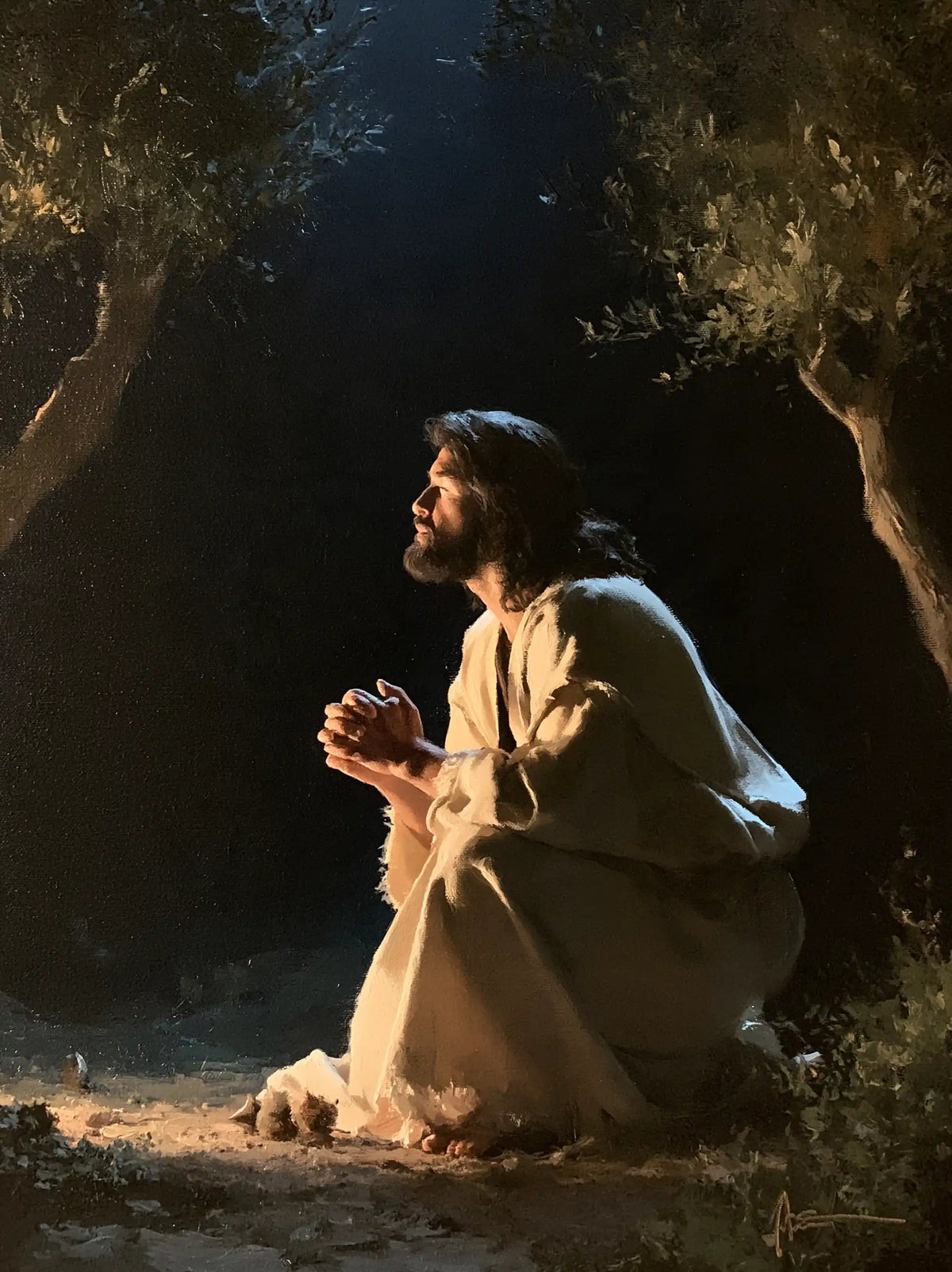 Jésus à Gethsémani — L’Écoute entre les feuillages sombres