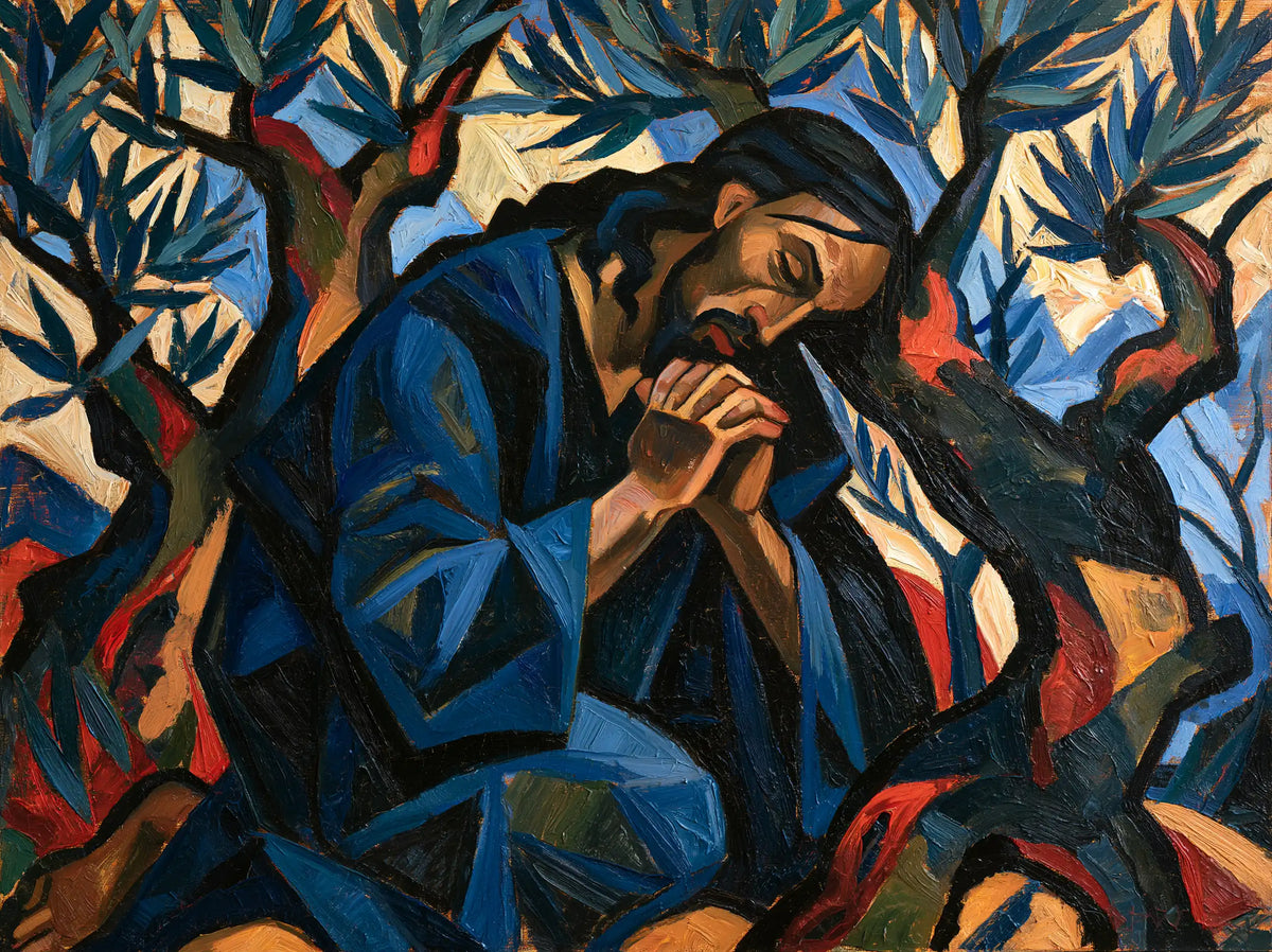 Jésus à Gethsémani — Le Front posé dans la nuit cobalt