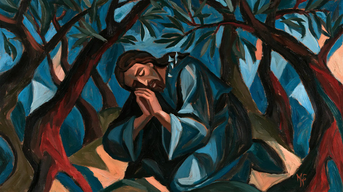 Jésus à Gethsémani — Le Repos contre les mains turquoise