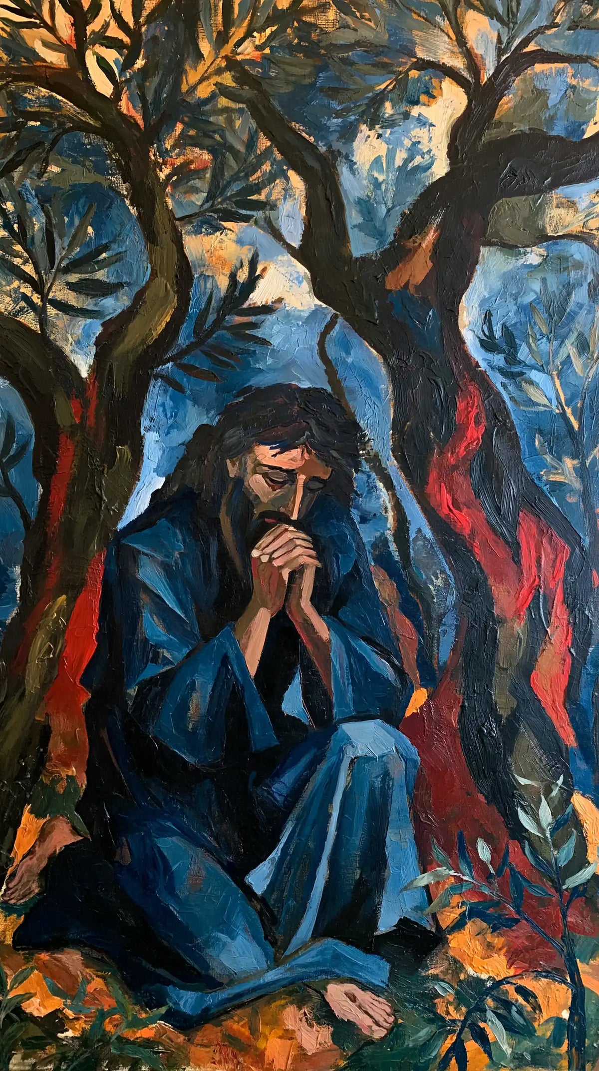 Jésus à Gethsémani — La Prière sur les feuilles de feu