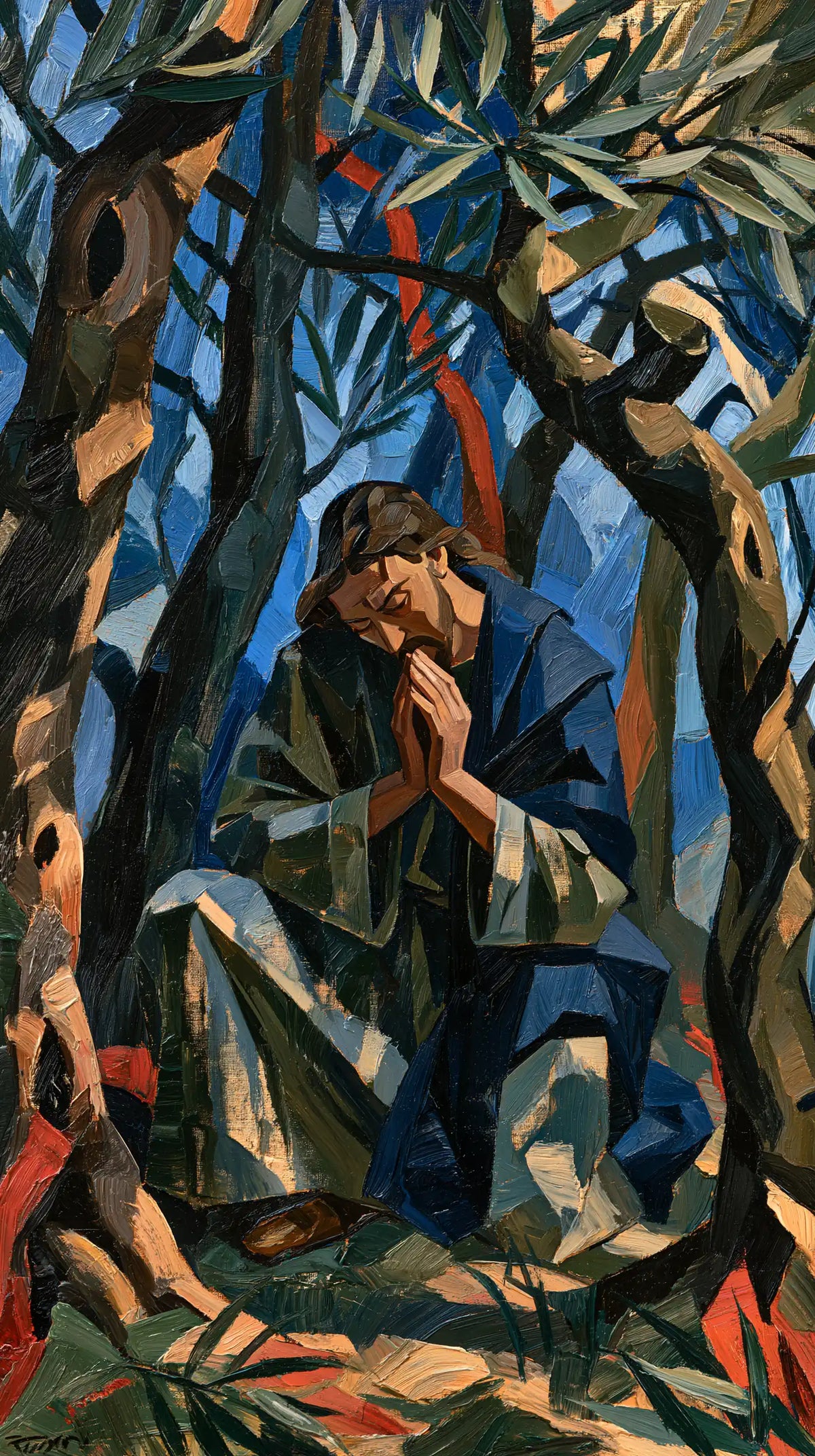 Jésus à Gethsémani — L’Attente derrière la ramure éclatée