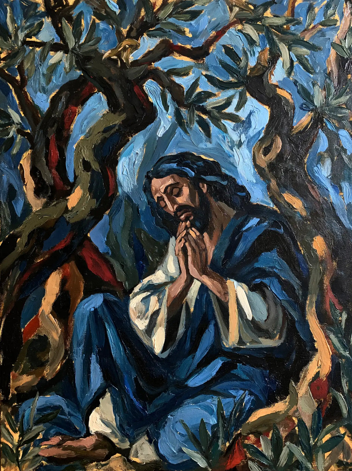 Jésus à Gethsémani — Les Mains paisibles dans le bois mouvant