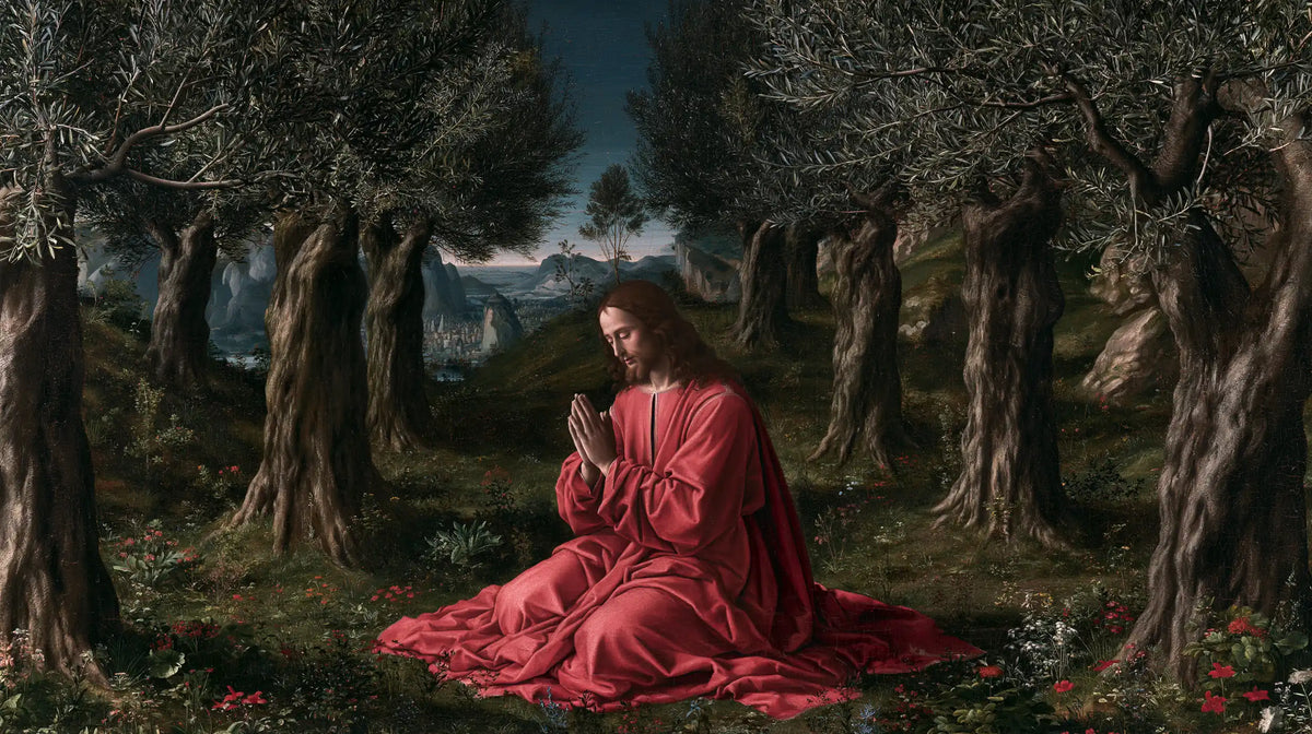 Jésus à Gethsémani — Le Silence au tapis de fleurs rouges