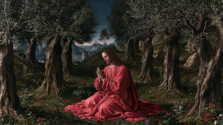 Jésus à Gethsémani — Le Silence au tapis de fleurs rouges