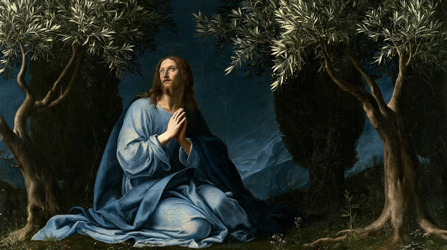 Jésus à Gethsémani — Le Bleu paisible entre les cyprès