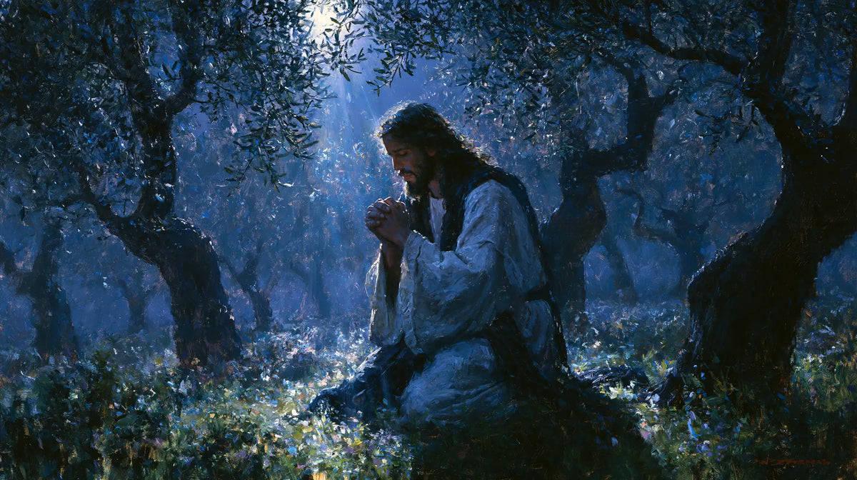 Jésus à Gethsémani — Le Silence au jardin d’indigo fleuri