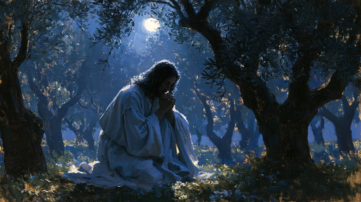 Jésus à Gethsémani — L’Oraison dans le clair de lune bleu