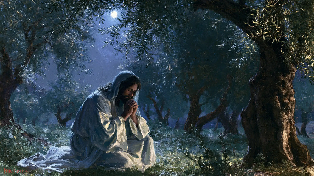 Jésus à Gethsémani — Le Manteau pâle sous la lune voilée