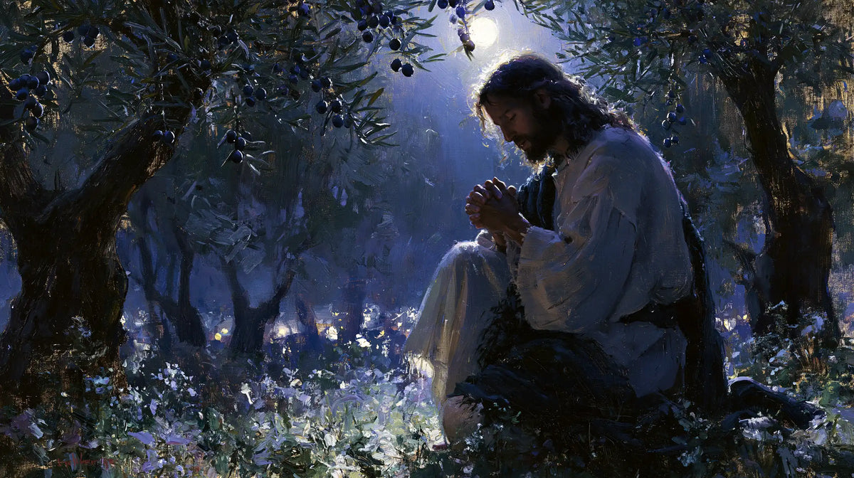 Jésus à Gethsémani — Le Recueillement dans les lueurs mauves