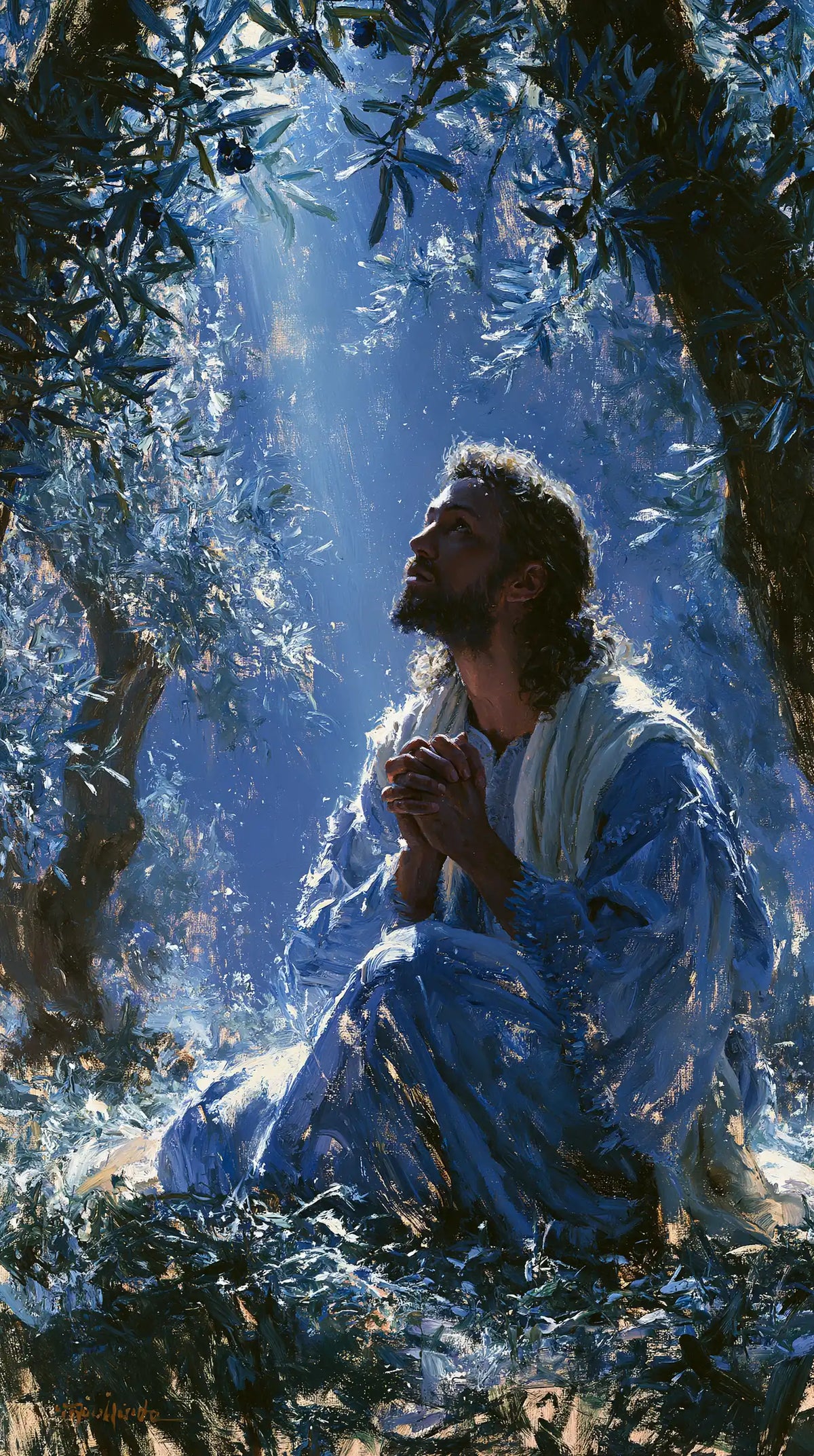 Jésus à Gethsémani — Le Manteau bleu dans l’averse de clarté