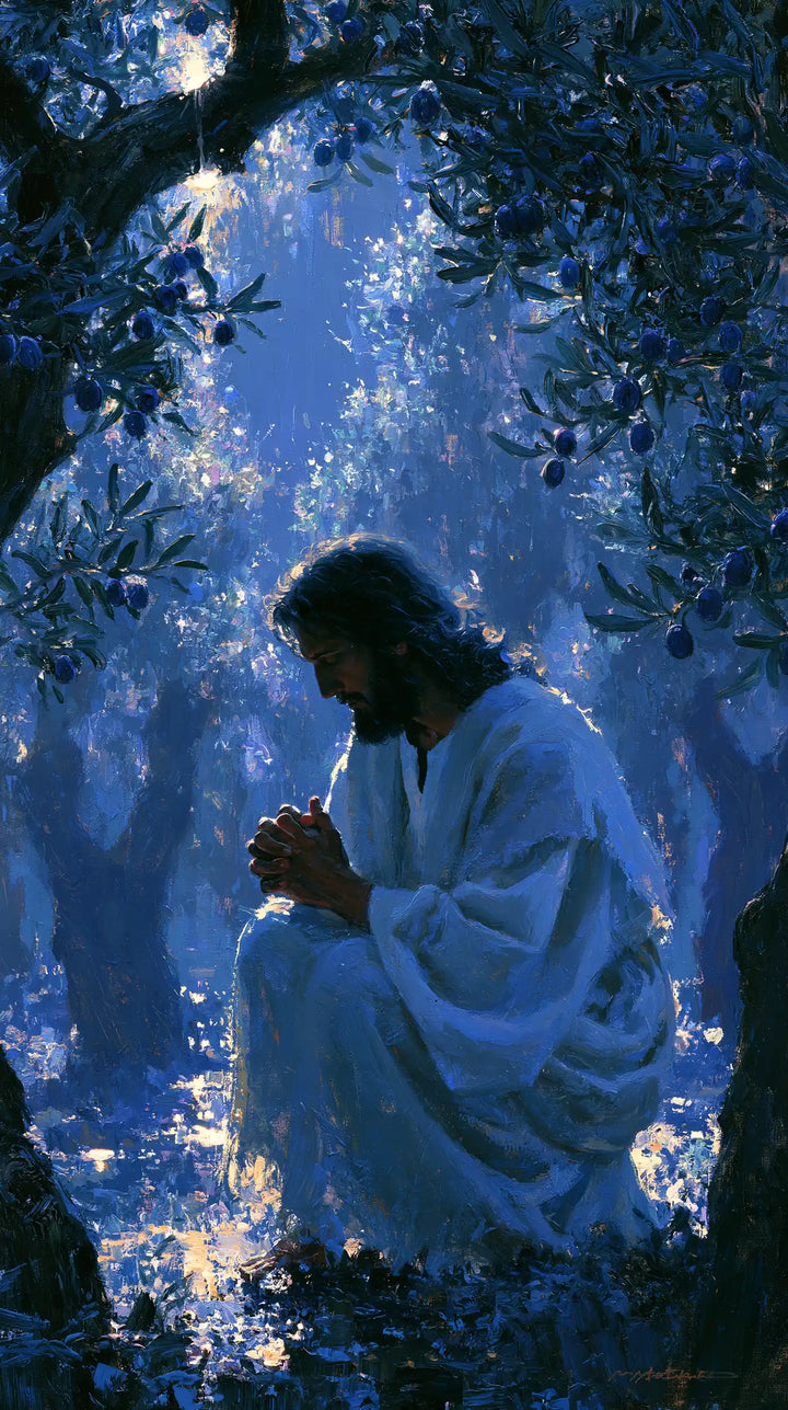 Jésus à Gethsémani — Le Recueillement dans la pluie d’argent