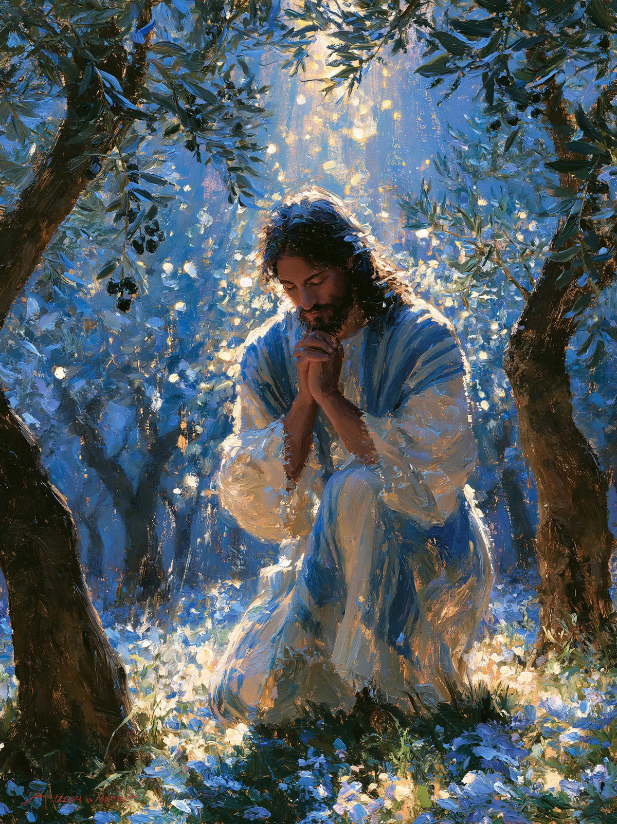 Jésus à Gethsémani — La Prière dans les étincelles d’or