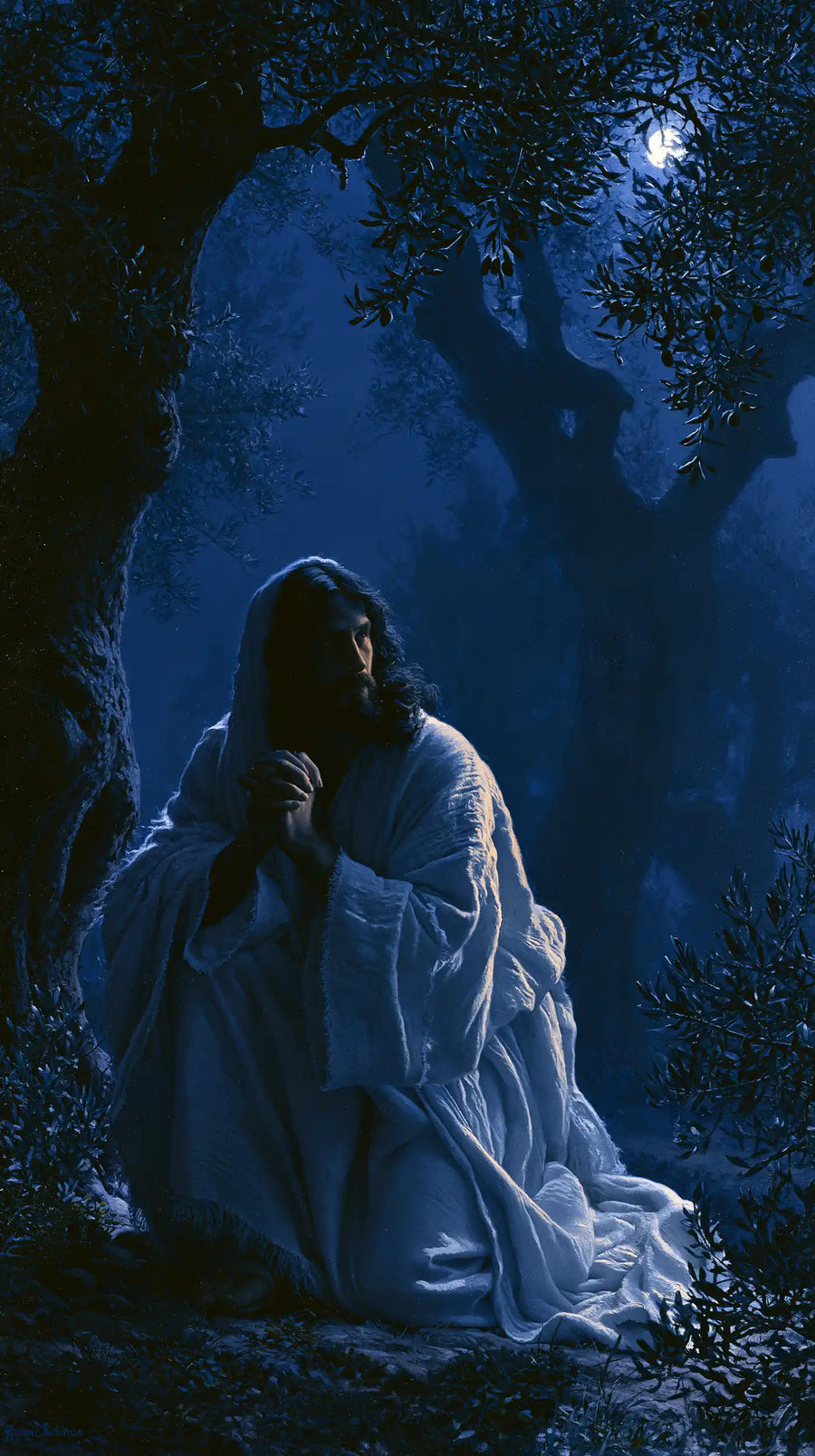 Jésus à Gethsémani — Le Voile blanc sous la lune lointaine
