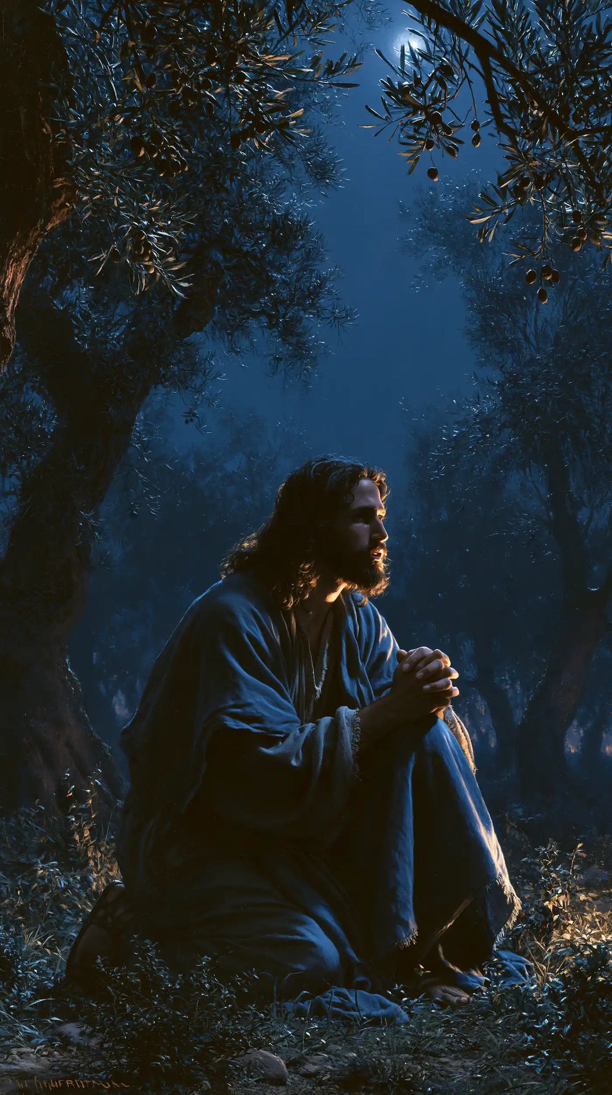 Jésus à Gethsémani — L’Écoute au milieu des ombres bleues