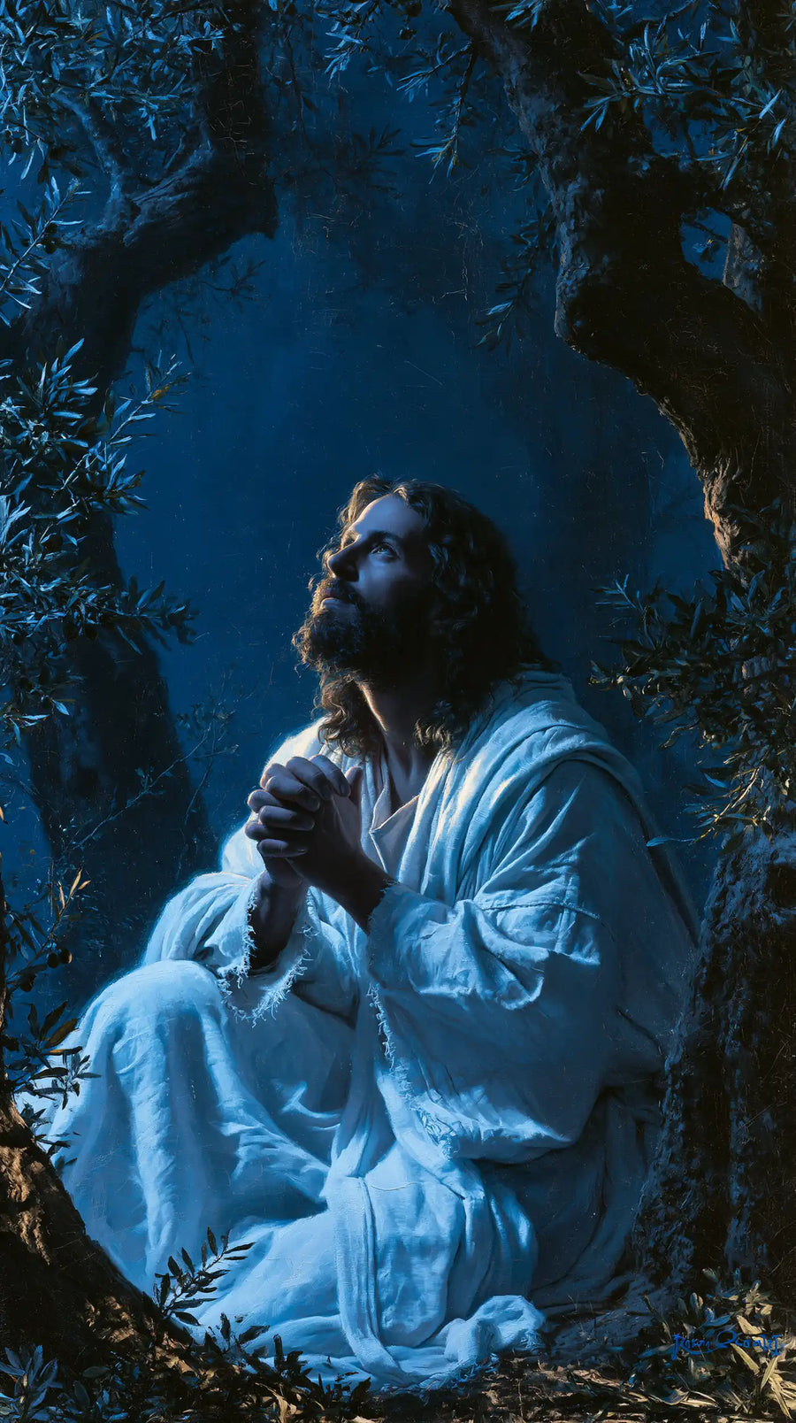 Jésus à Gethsémani — La Prière baignée de bleu d’argent