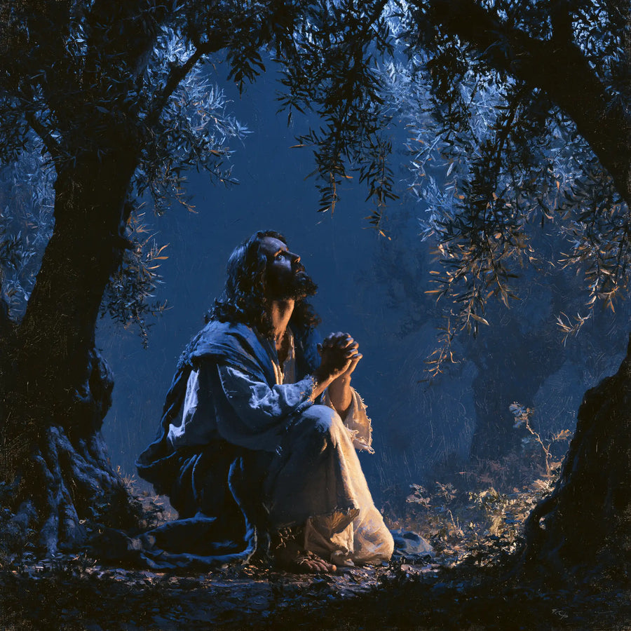Jésus à Gethsémani — Les Mains vers le feuillage endormi