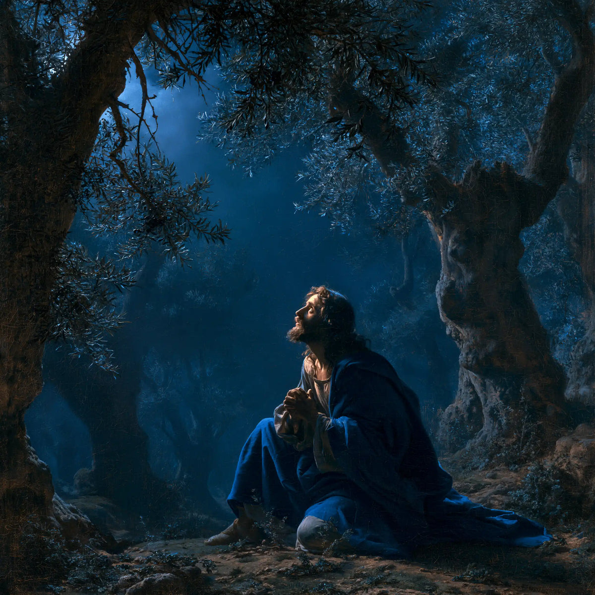 Jésus à Gethsémani — Le Manteau bleu sur la terre nue