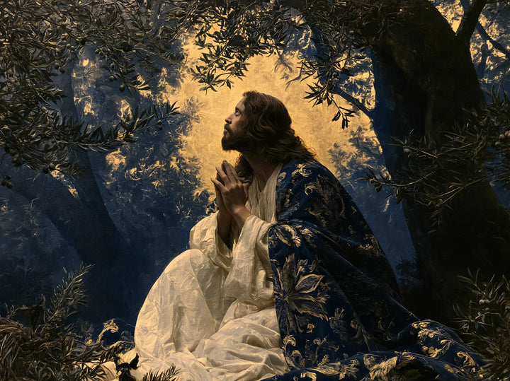 Jésus à Gethsémani — Le Manteau brodé sous le ciel d’or
