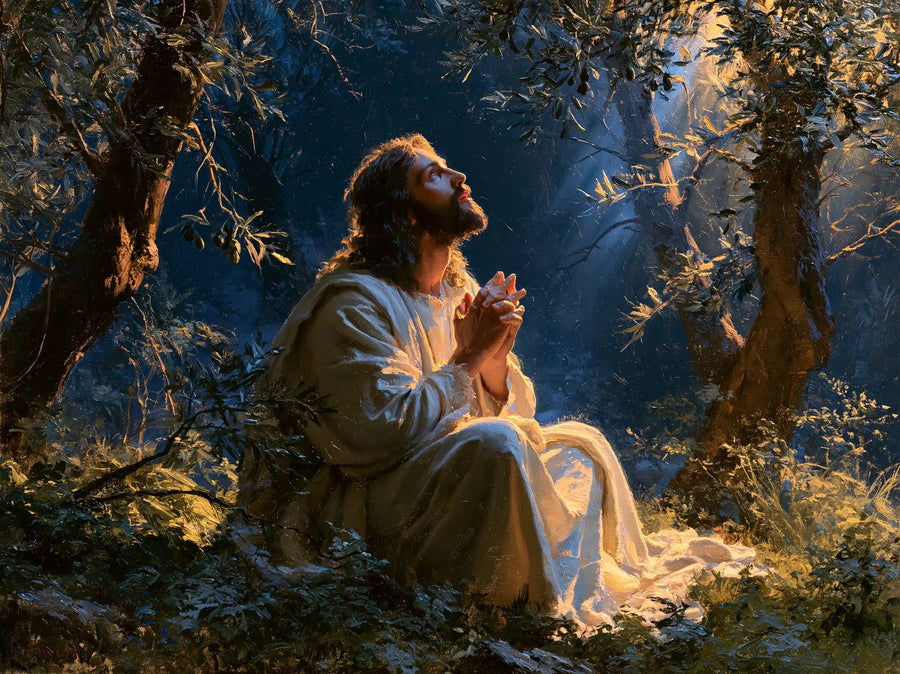 Jésus à Gethsémani — Le Visage dans l’éclaircie dorée