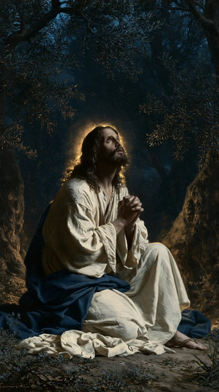 Jesus in Gethsemane - Gethsemane in Midnight Blue, Olive and Gold · Portrait n° 1