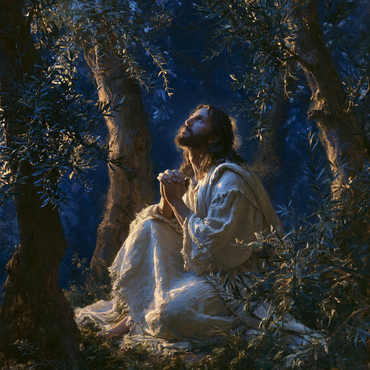 Jésus à Gethsémani — Le Blanc recueilli sous le voile bleu