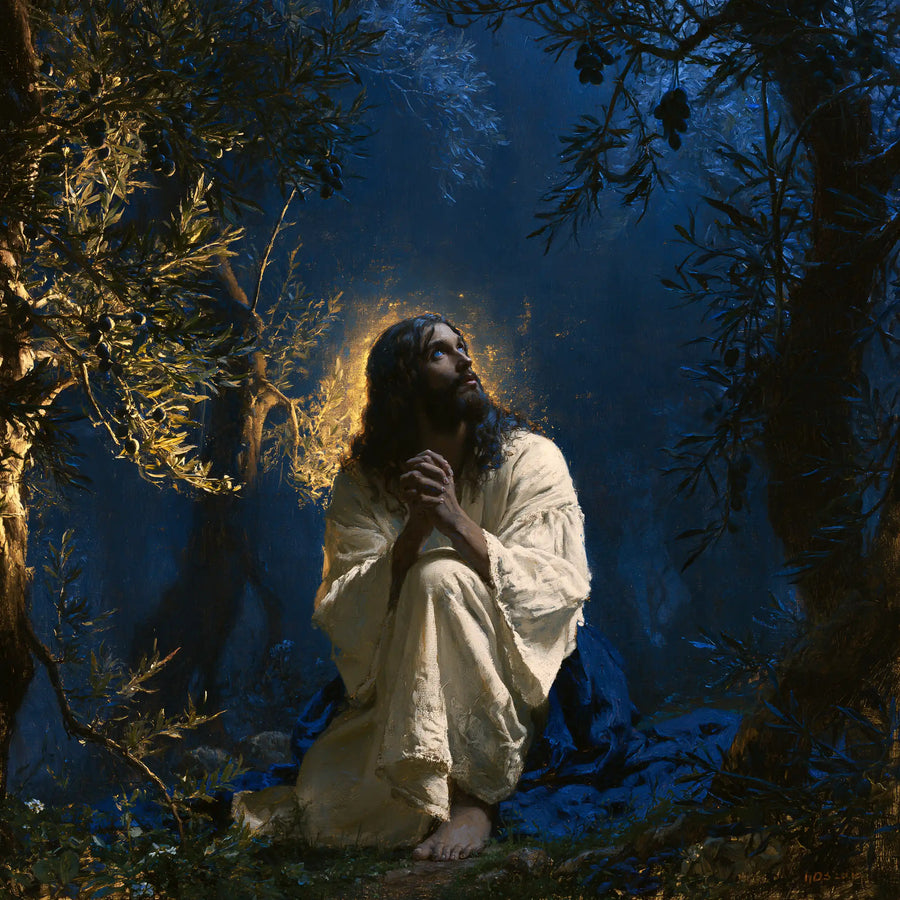 Jésus à Gethsémani — Les Mains au cœur de l’azur profond