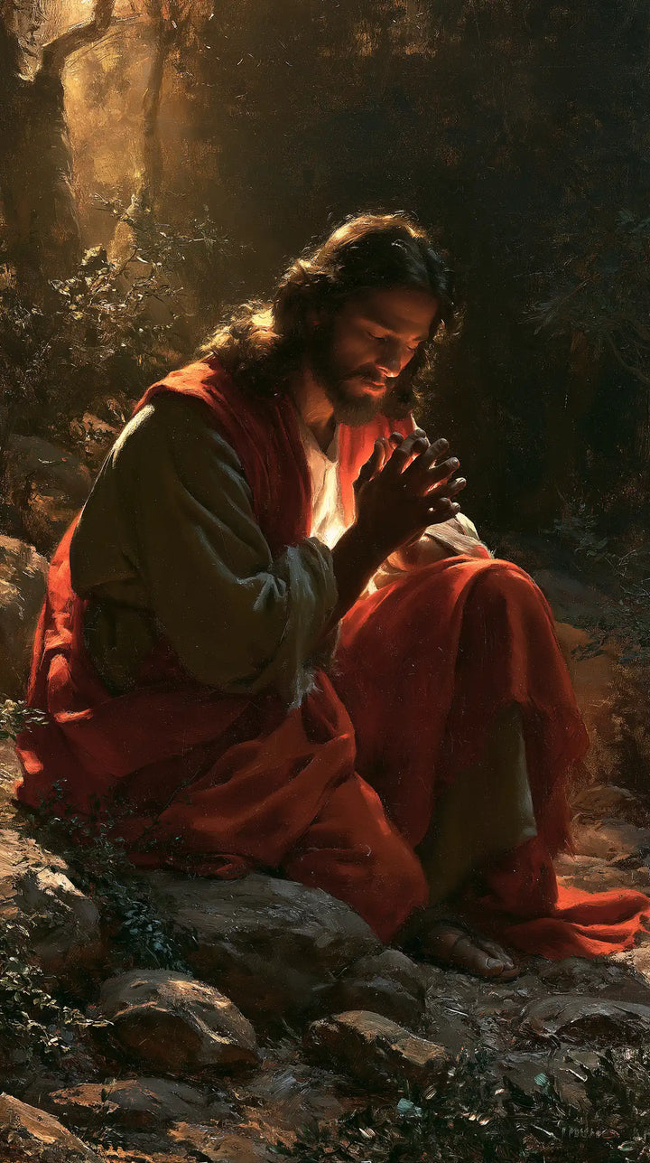 Jésus à Gethsémani — Le Recueillement dans les plis de pourpre