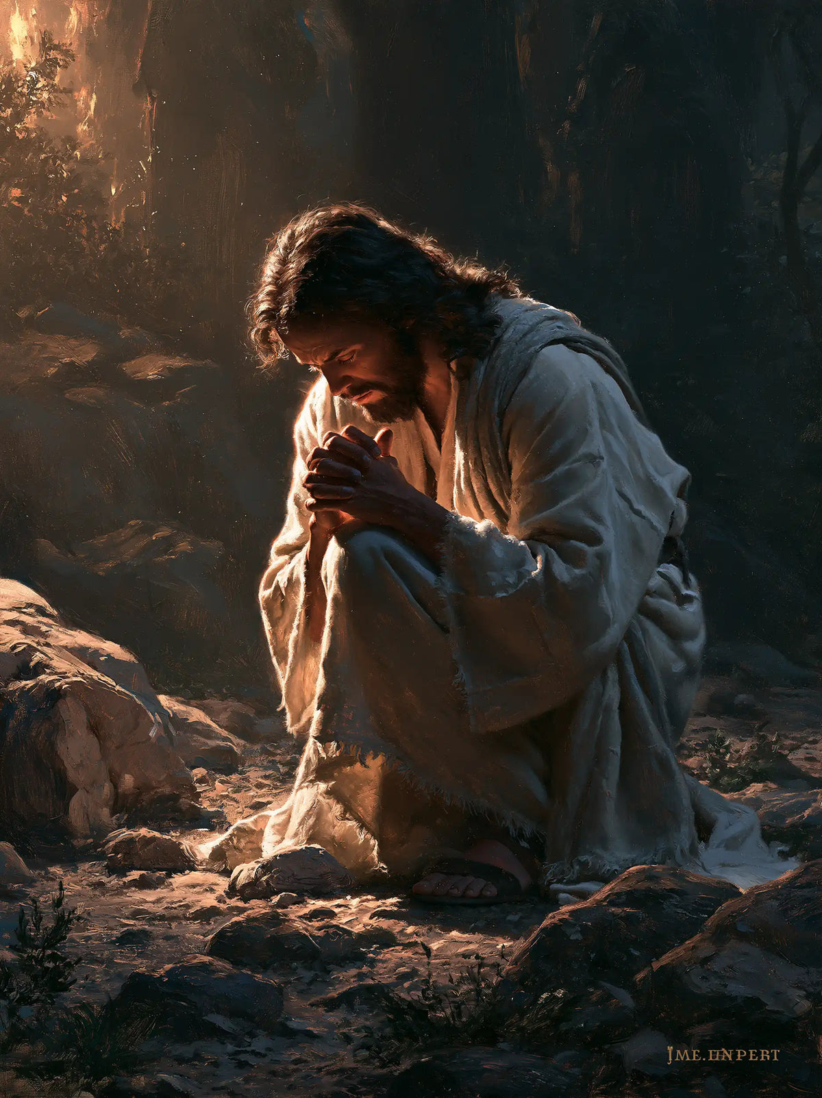Jésus à Gethsémani — L’Humilité dans la lumière grise