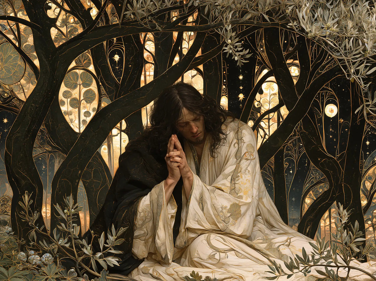 Jésus à Gethsémani — Le Lin au cœur des arbres entrelacés