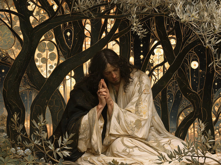 Jésus à Gethsémani — Le Lin au cœur des arbres entrelacés