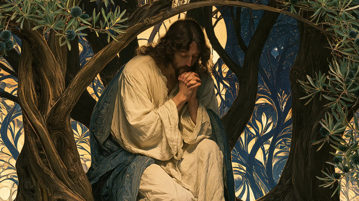 Jésus à Gethsémani — Le Recueillement entre les feuilles de soie