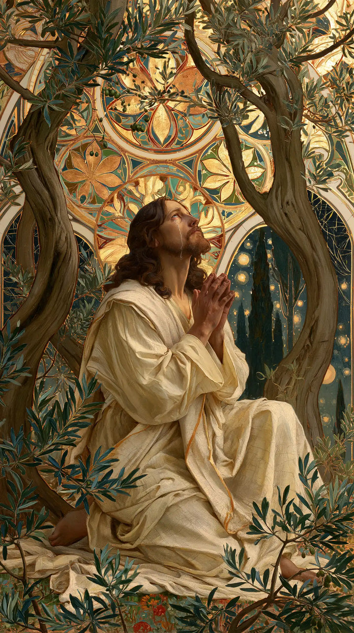 Jésus à Gethsémani — Le Regard vers la rosace des feuilles