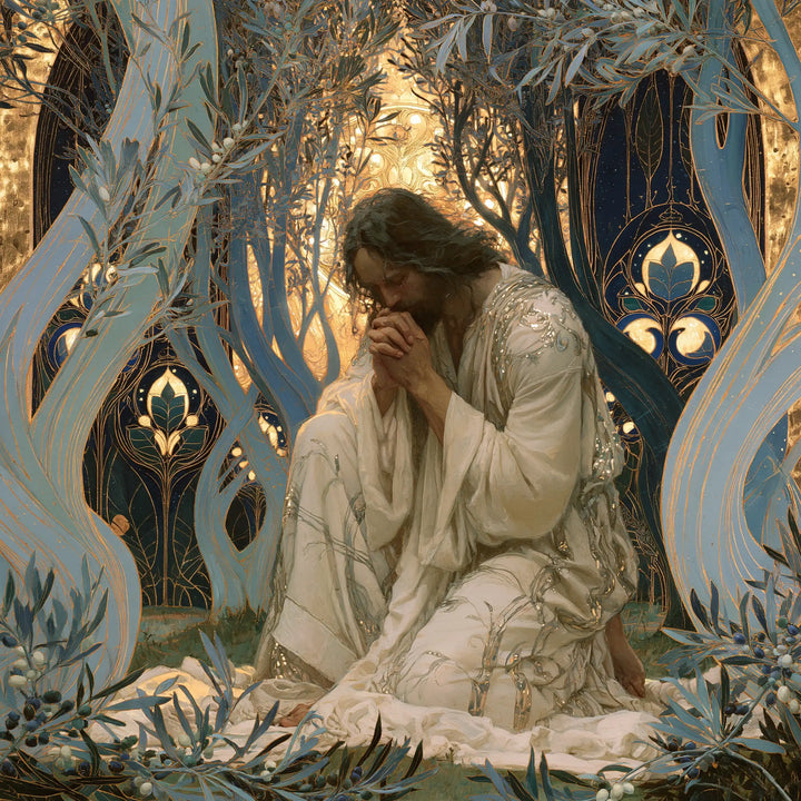 Jésus à Gethsémani — Les Arbres de perle autour du lin