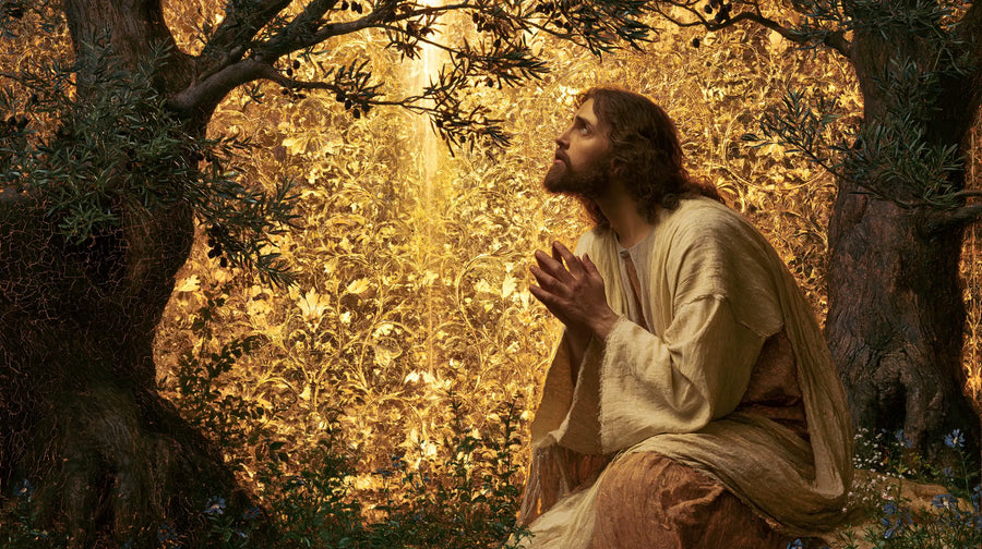 Jésus à Gethsémani — L’Espérance devant le feuillage solaire