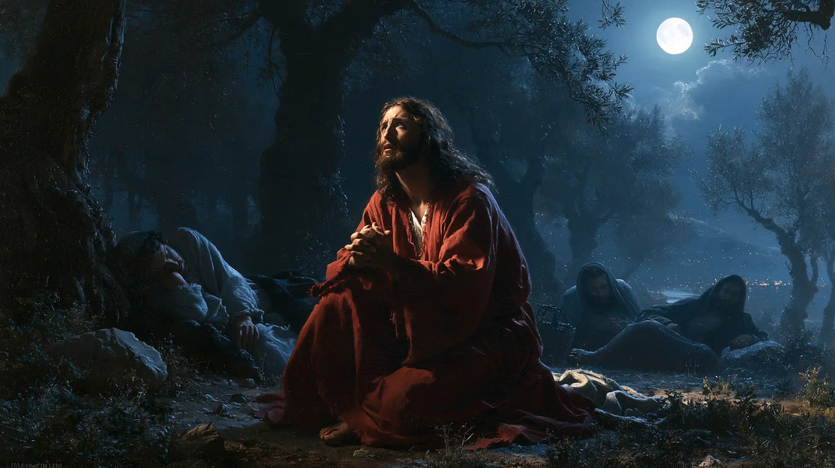 Jésus à Gethsémani — L’Écarlate parmi les ombres endormies