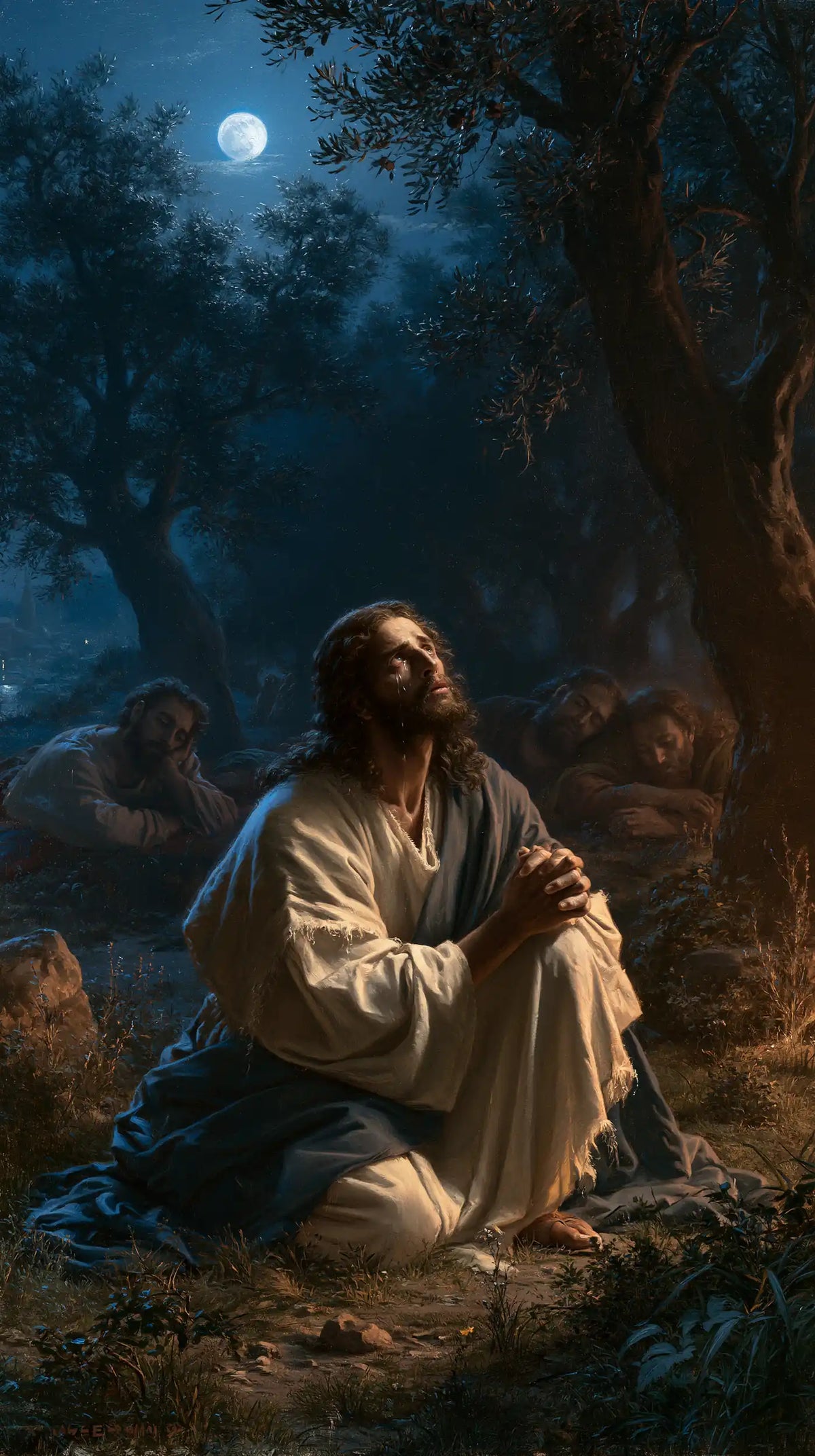 Jésus à Gethsémani — Le Veilleur sous le tronc de minuit