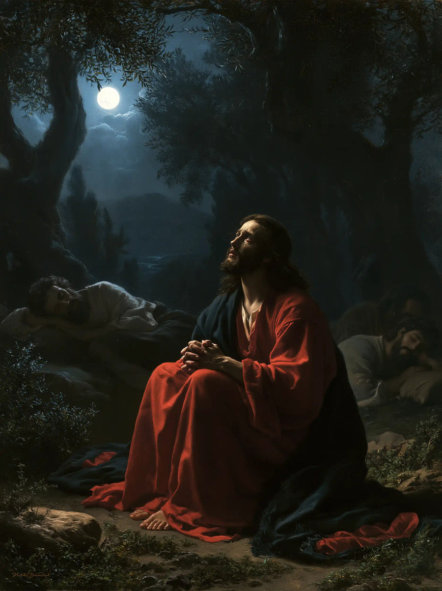 Jésus à Gethsémani — La Prière rouge dans la nuit paisible