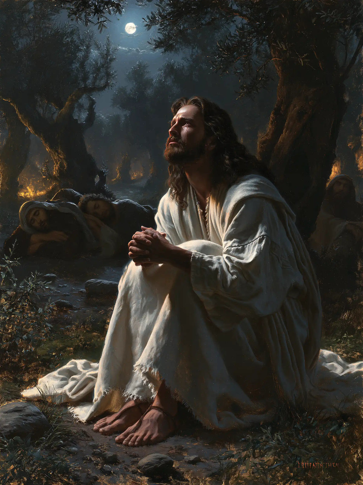 Jésus à Gethsémani — Les Pieds nus dans la veille silencieuse